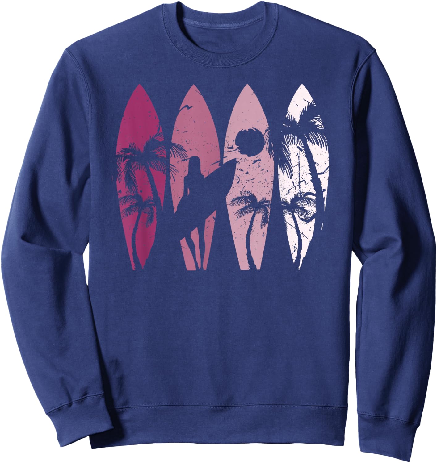 Surfing Surfer Palm Tree Surfboard Sunset Surfer Girl Sweatshirt - Sweatshirt | Navy