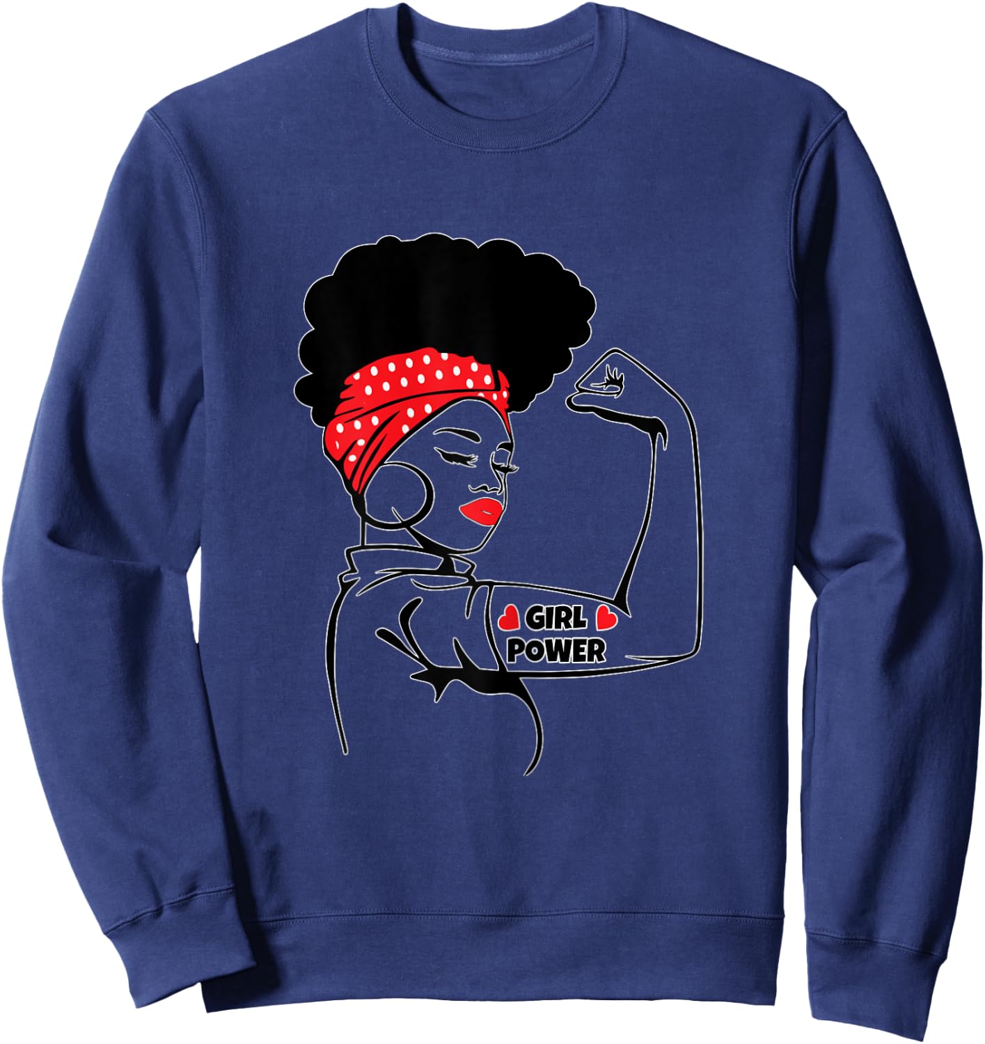 Afro Diva Power Girl Red Lips High Puff Melanin Fitness Sweatshirt - Sweatshirt | Navy