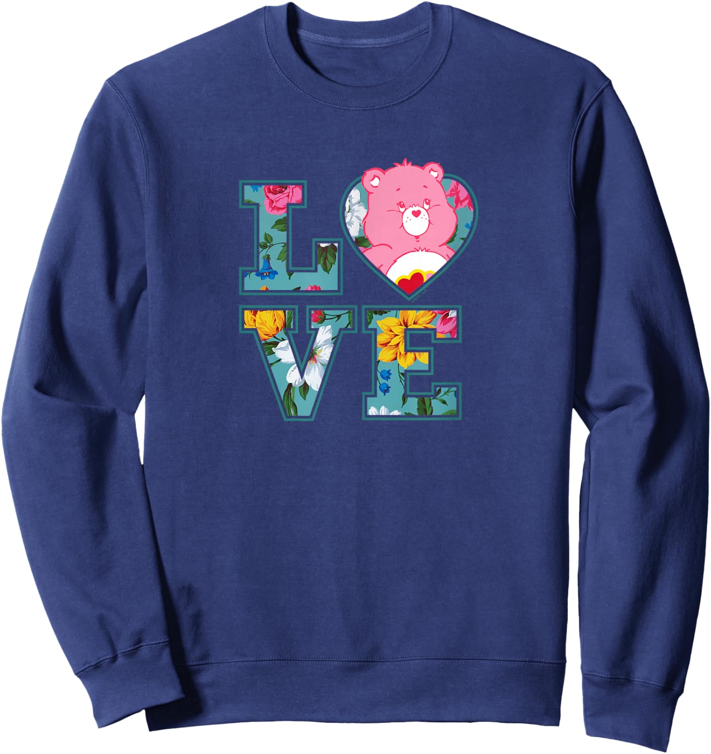Care Bears Love Floral Block Letters Cute Cartoon Sweatshirt - Sweatshirt | Navy