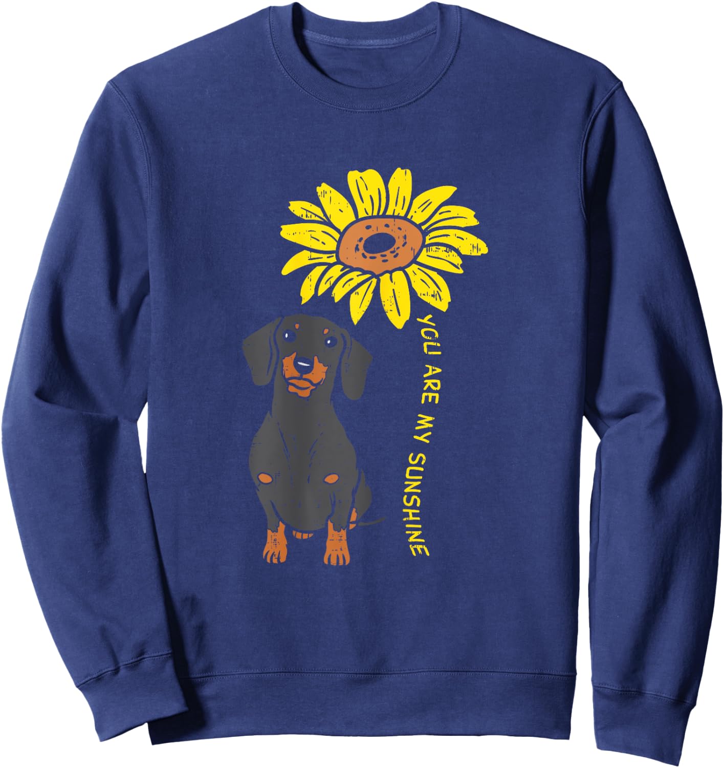 Sunflower Sunshine Dachshund Cute Weiner Dog Animal Pet Gift Sweatshirt - Sweatshirt | Navy