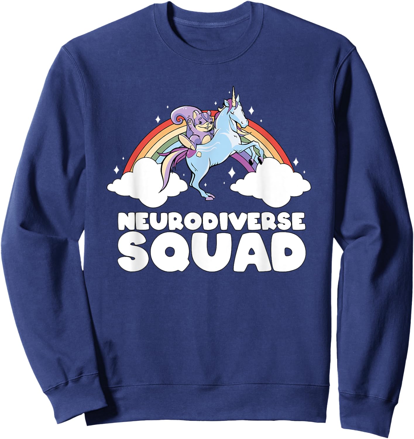 Neurodiverse Squad ADHD Squirrel Unicorn Rainbow Autism Sweatshirt - Sweatshirt | Navy