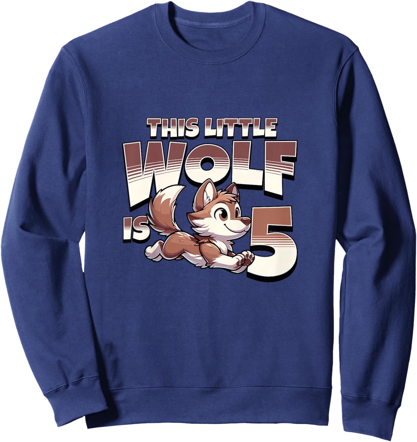 Kids This Little Wolf Is 5 Year Old 5th Birthday Boy Girl Sweatshirt - Sweatshirt | Navy