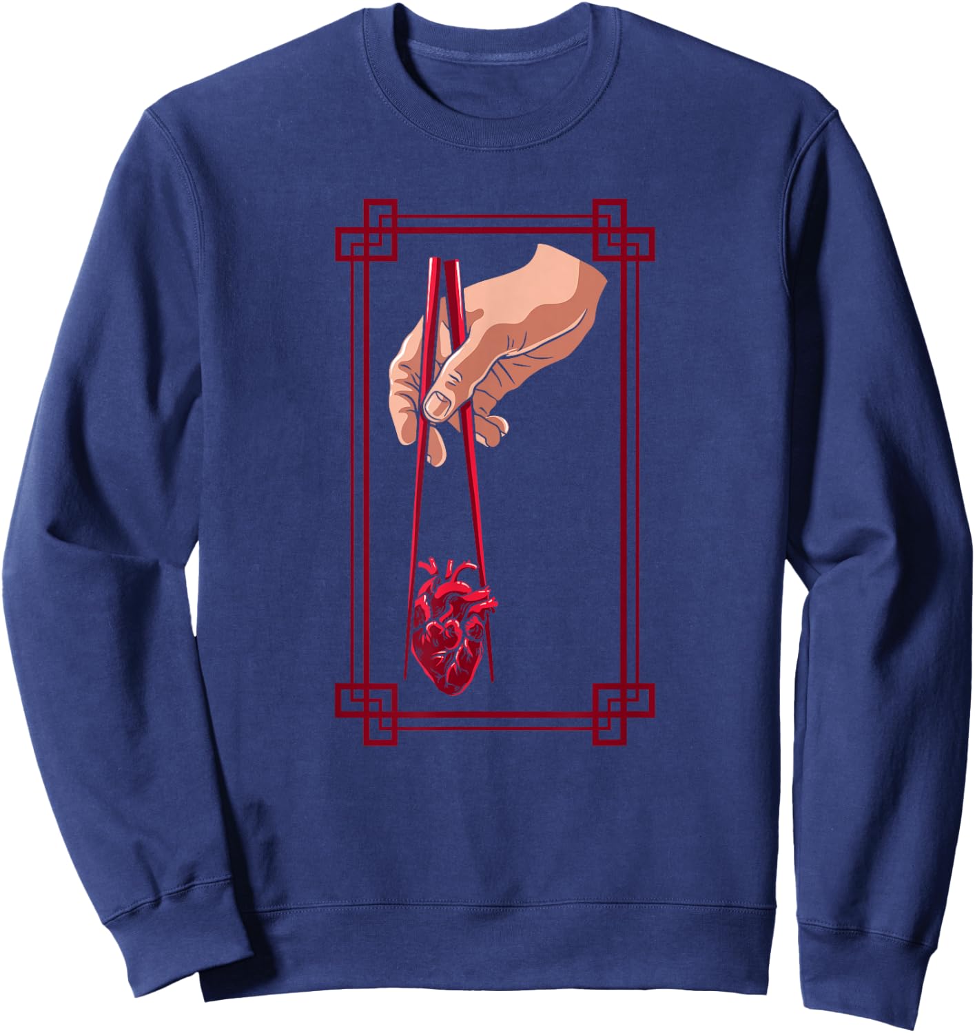 Weird Goth Chopstick Heart Japanese Aesthetic Anime Lover Sweatshirt - Sweatshirt | Navy