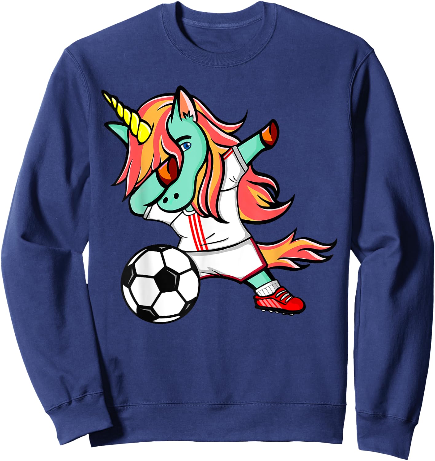 Dabbing Unicorn Soccer On White Red Sport Football Jersey Sweatshirt - Sweatshirt | Navy