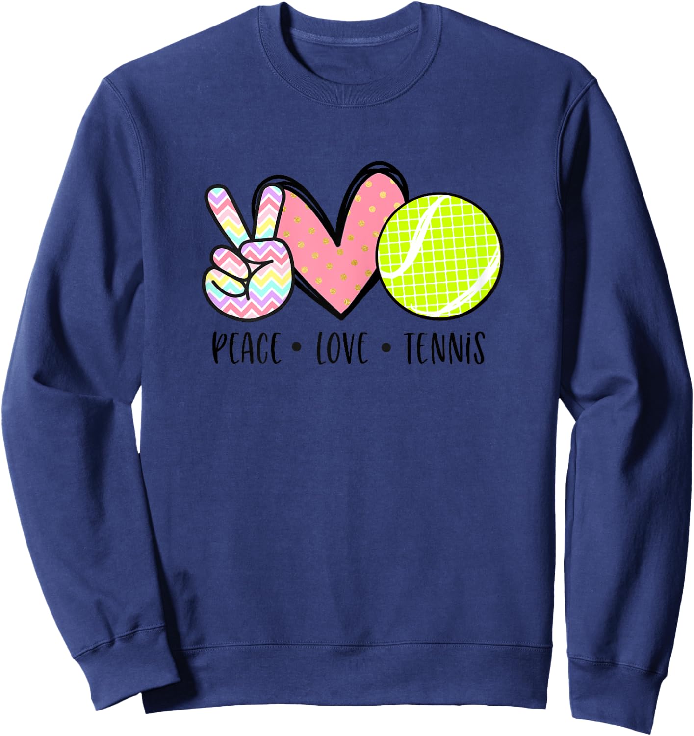 Peace Love Tennis Cute Teen Little Girls Pastel Sweatshirt - Sweatshirt | Navy