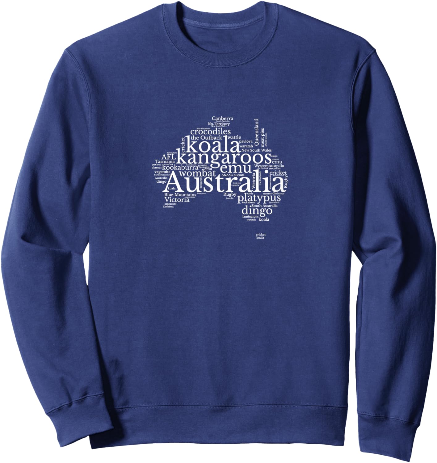 Australia Word Map - Kangaroos Koala Wombat Emu Dingo Sweatshirt - Sweatshirt | Navy