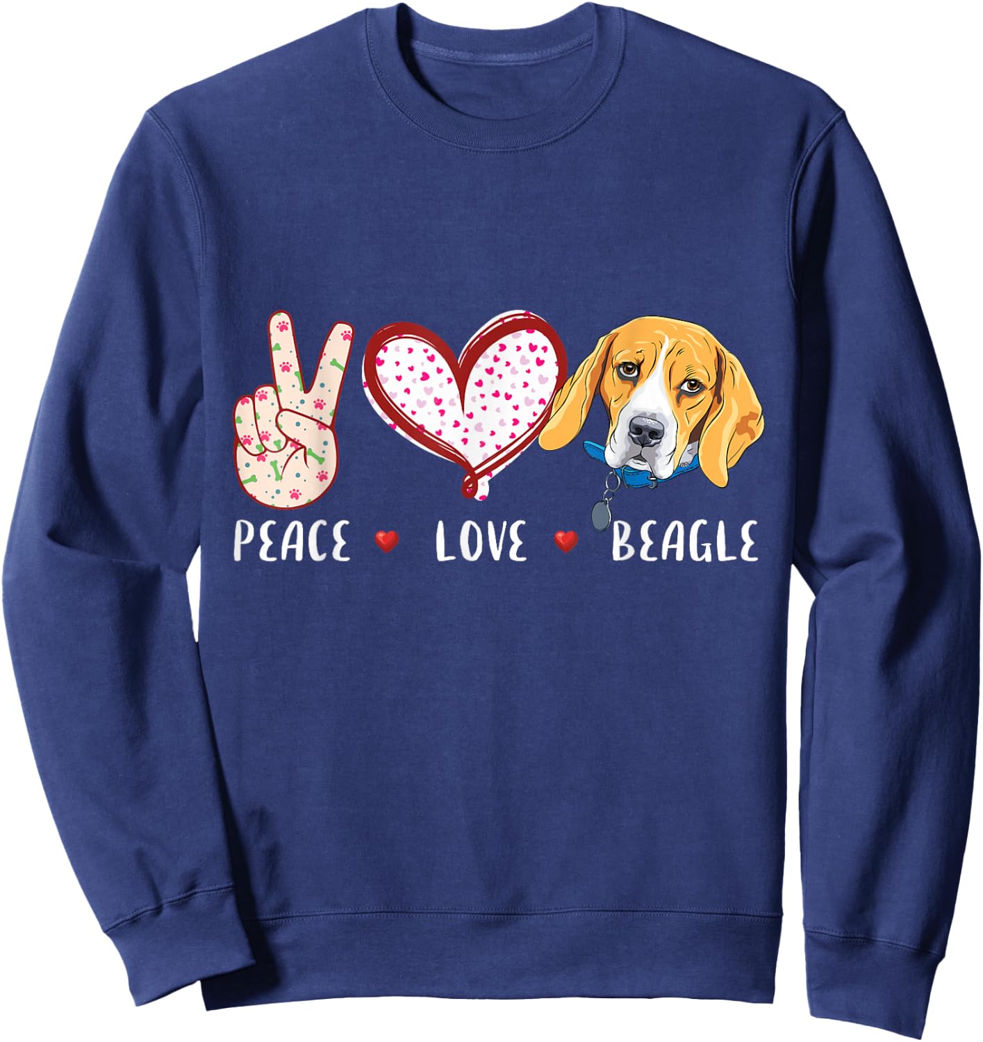 Peace Love Beagle Gift Women Kids Beagle Dog Sweatshirt - Sweatshirt | Navy