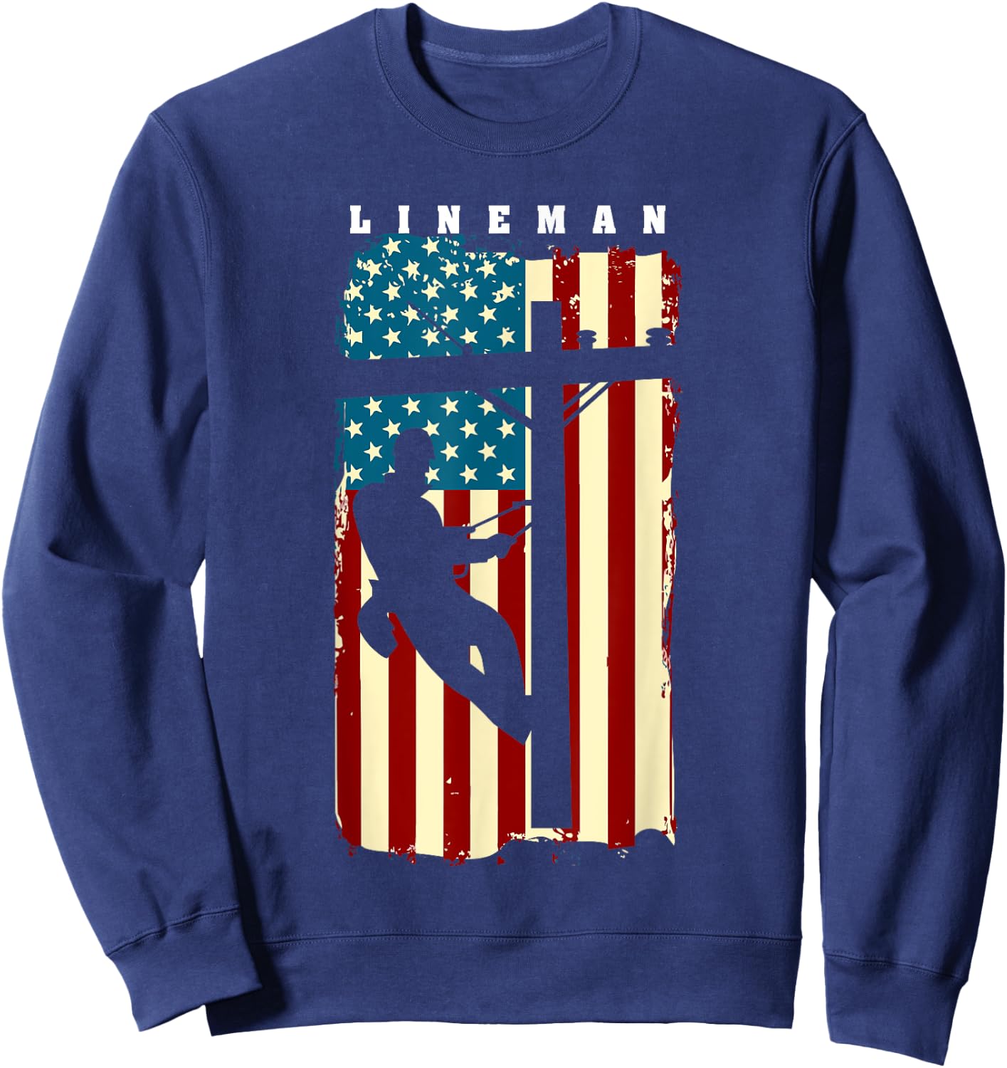Lineman American Flag | Electric Cable Lineman Gift Sweatshirt - Sweatshirt | Navy