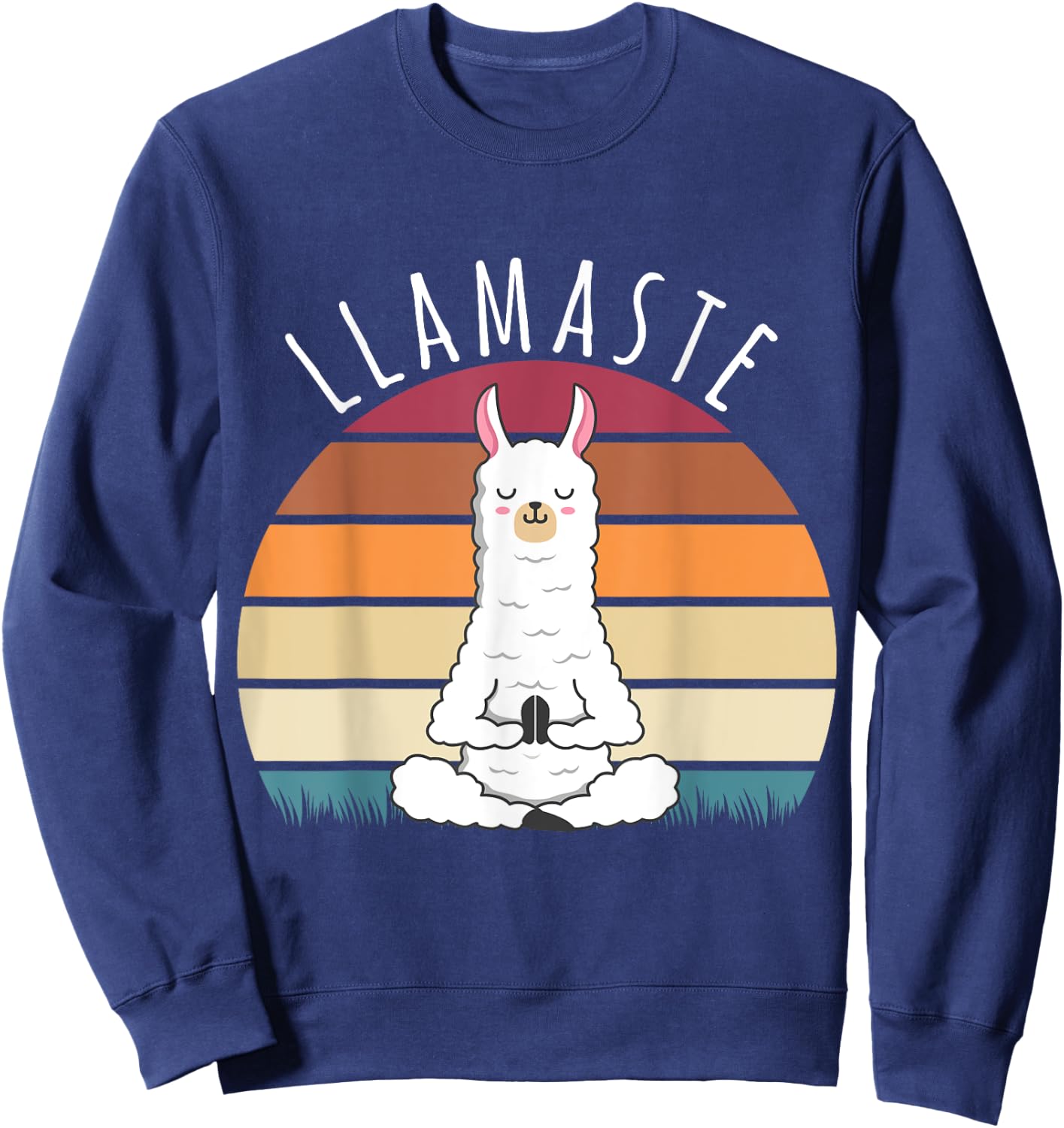 Funny Llama Llamaste Yoga Vintage Lama Yoga Pose Meditation Sweatshirt - Sweatshirt | Navy