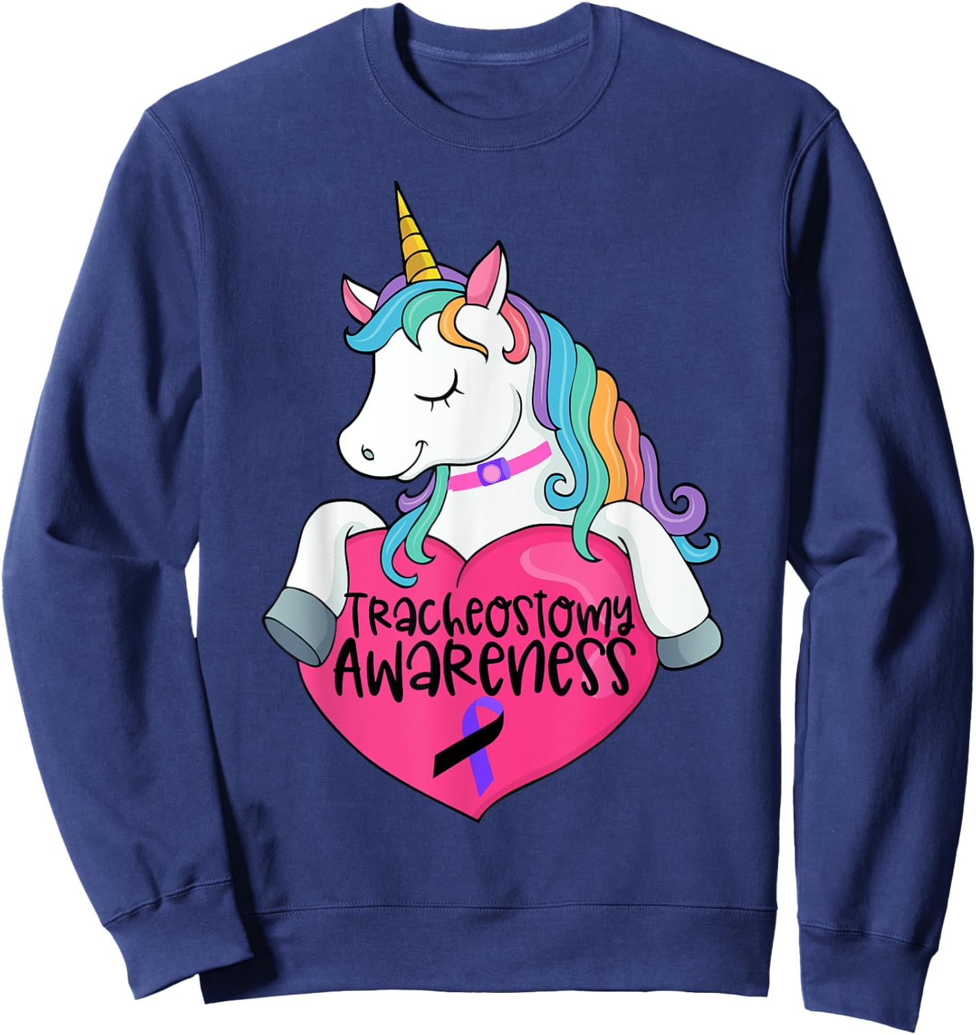 Tracheostomy Awareness Trach Heart Unicorn Sweatshirt - Sweatshirt | Navy