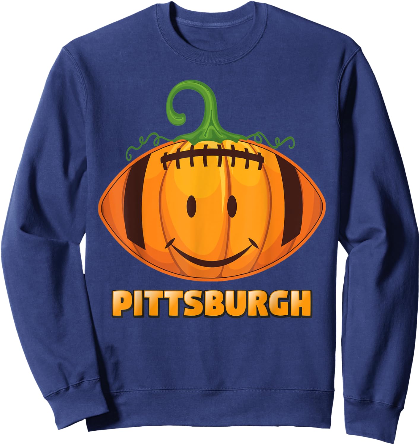 Pumpkin Halloween Costume Pittsburgh Football Cool Face Sweatshirt - Sweatshirt | Navy