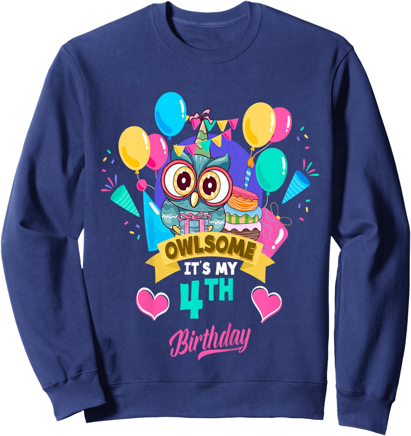Four Year Old Birthday Owlsome It's My 4th Birthday Owl Sweatshirt - Sweatshirt | Navy