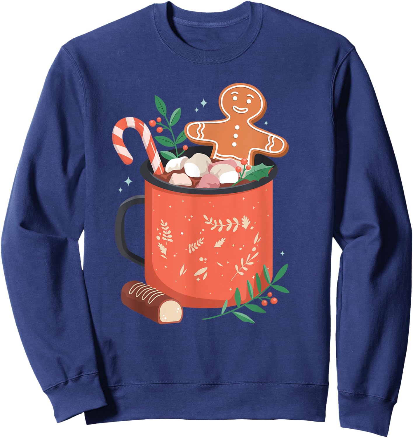 Hot Cocoa Mug Gingerbread Cookie Xmas Christmas Holiday Sweatshirt - Sweatshirt | Navy