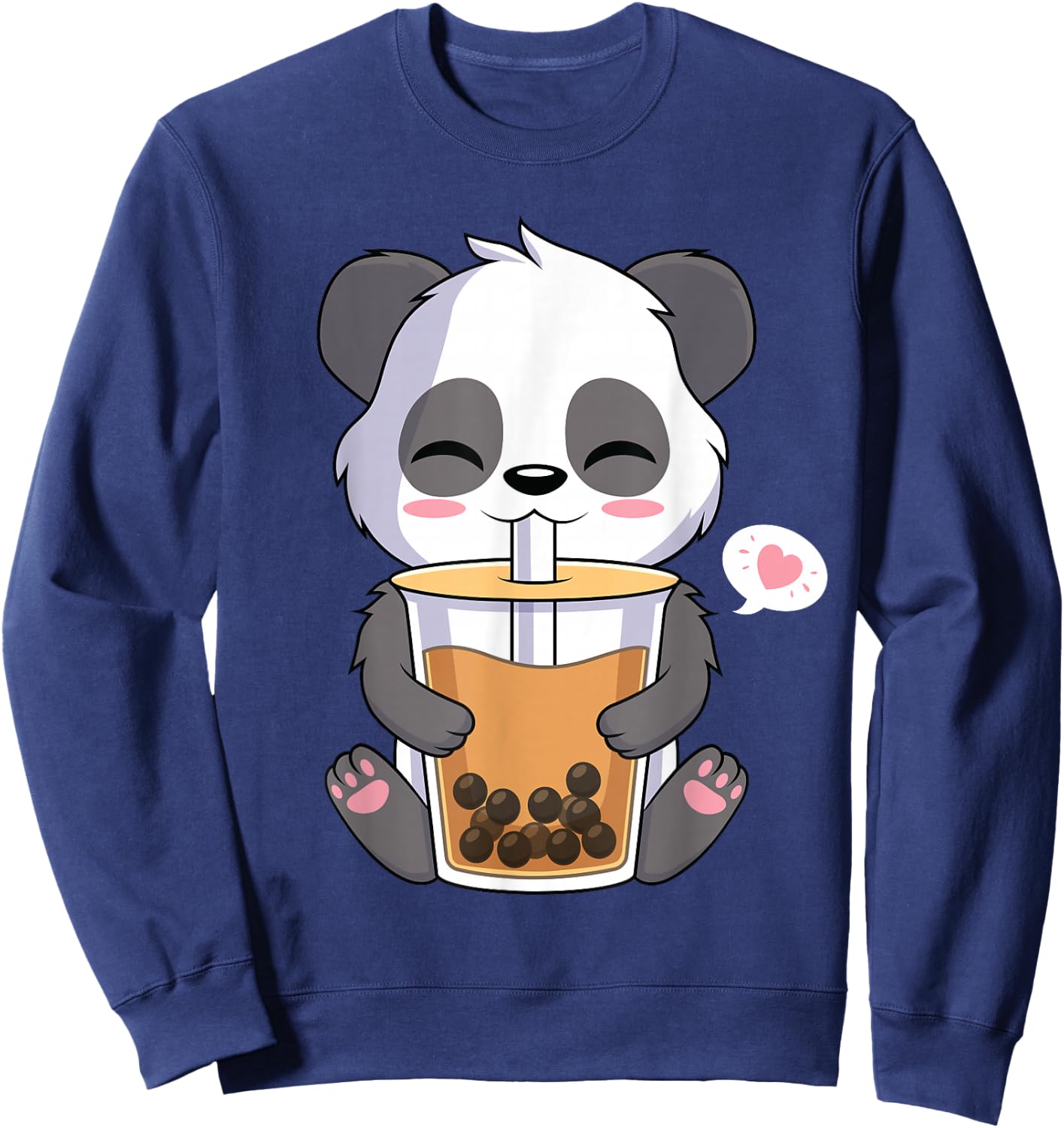 Kawaii Anime Panda Drinking Boba Bubble Tea Sweatshirt - Sweatshirt | Navy