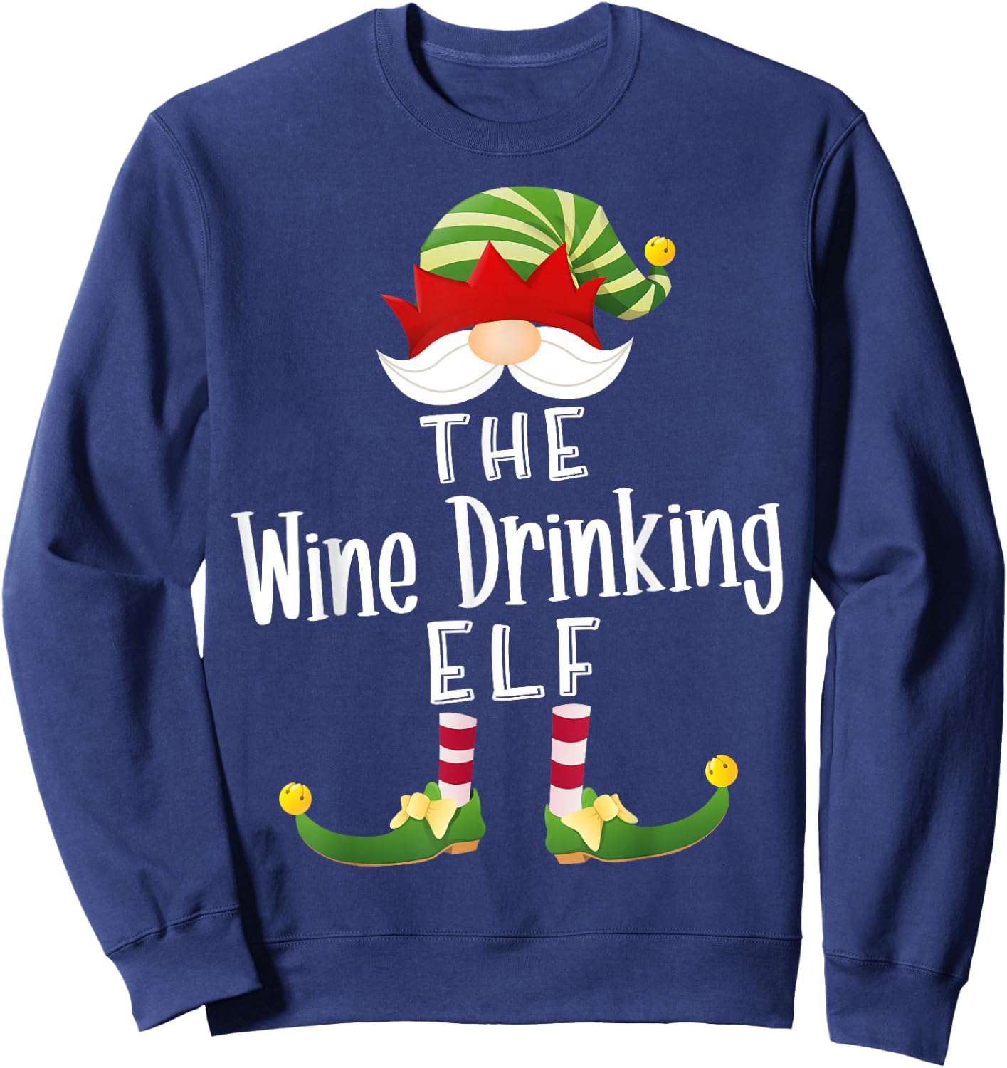Wine Drinking Elf Group Christmas Funny Pajama Party Sweatshirt - Sweatshirt | Navy