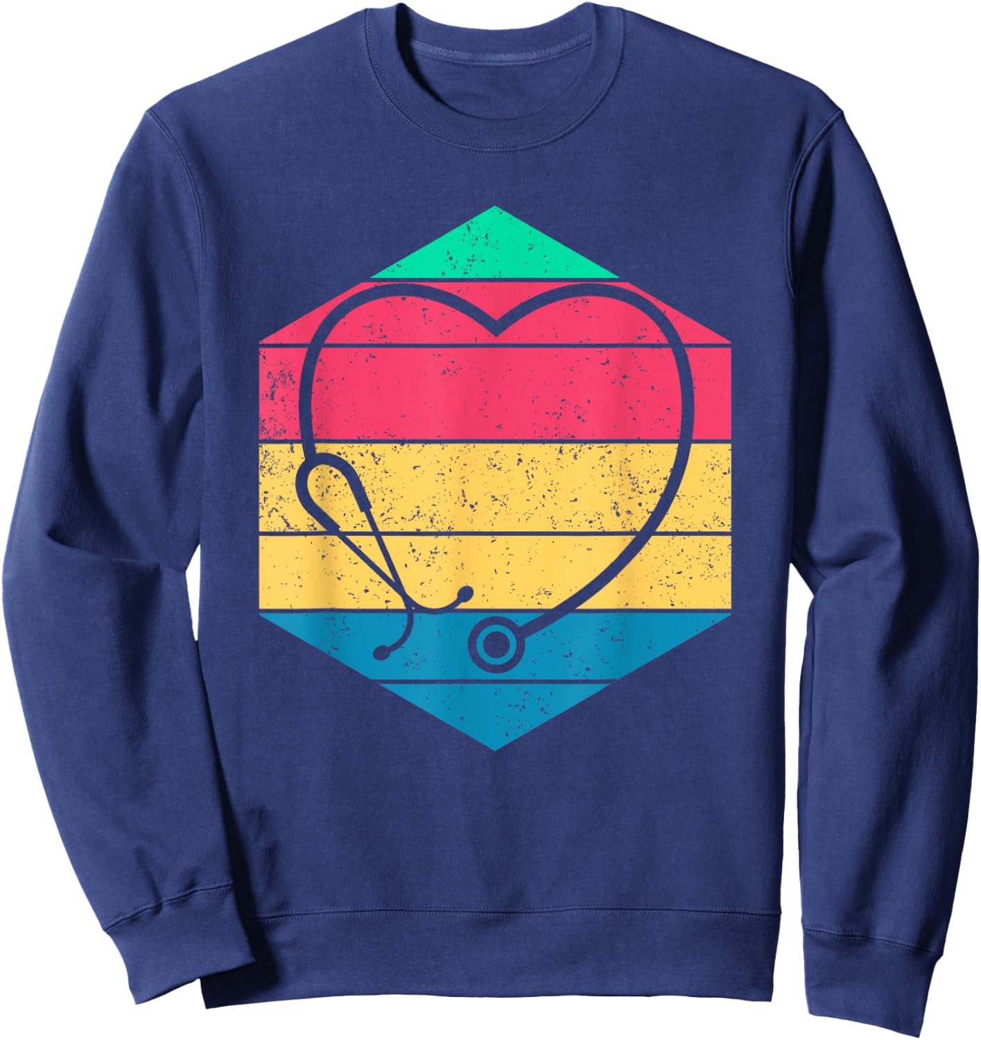 Nursery Medicine Nursing Gift Hospital Cute Stethoscope Heart Retro Nurse Sweatshirt - Sweatshirt | Navy