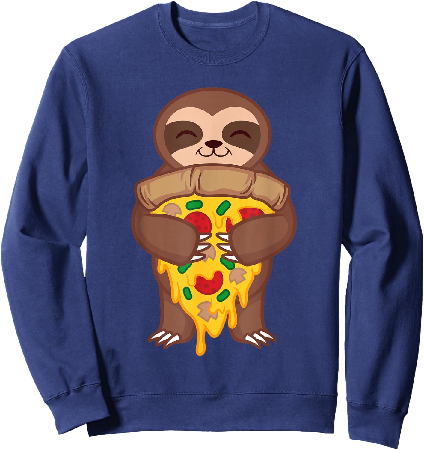 Sloth Holding Pepperoni Pizza Funny Foodie Animal Lover Gift Sweatshirt - Sweatshirt | Navy