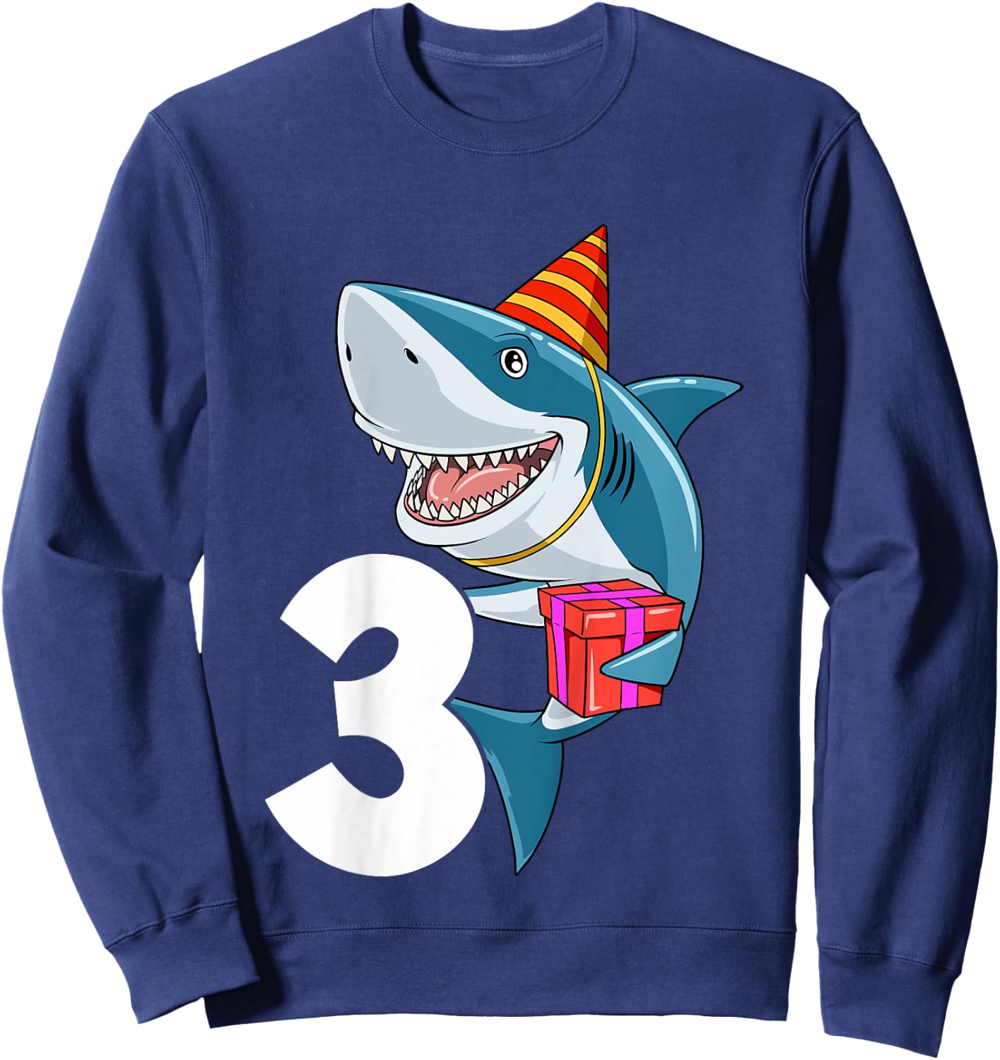 Kids Shark Birthday 3 Shark 3rd Birthday Outfit Shark 3rd Party Sweatshirt - Sweatshirt | Navy