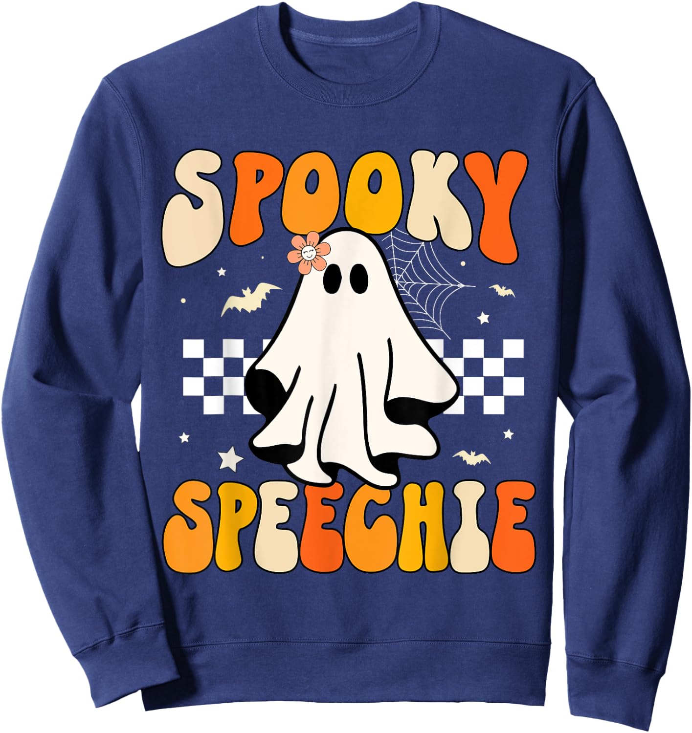Retro Speech Therapy Halloween Spooky Speechie Language Sweatshirt - Sweatshirt | Navy