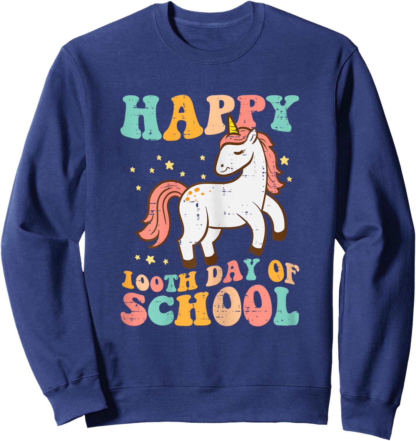 Happy 100th Day School Unicorn Retro 100th Day Women Girls Sweatshirt - Sweatshirt | Navy