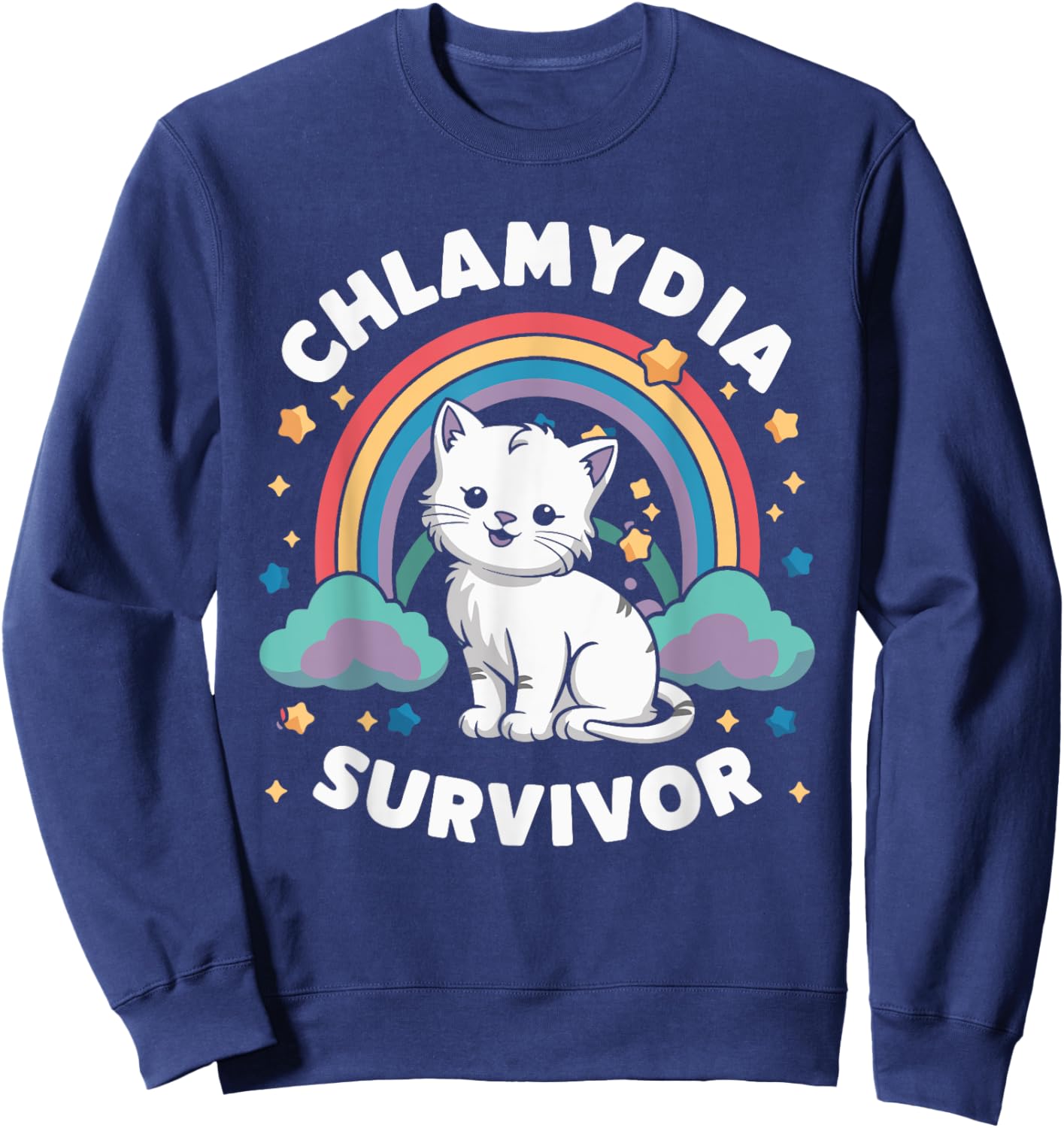 Cat Funny Embarrassing Meme Adult Humor Chlamydia Survivor , Small, Black Sweatshirt - Sweatshirt | Navy
