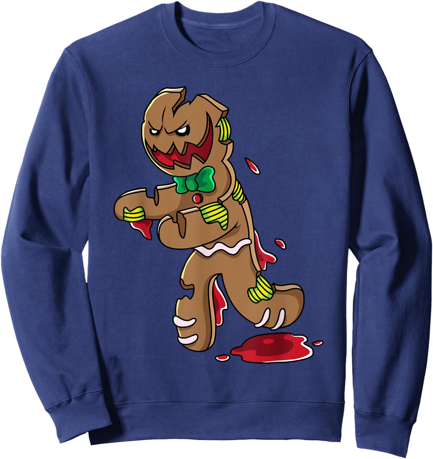 Scary Zombie Gingerbread Man Christmas Horror Krampus Cookie Sweatshirt - Sweatshirt | Navy