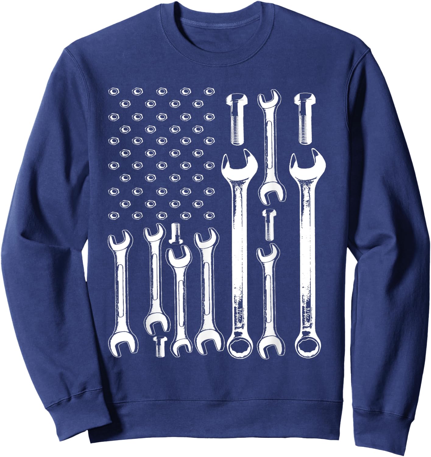 American Flag Mechanic Patriotic Funny Auto Wrench Men Gifts Sweatshirt - Sweatshirt | Navy