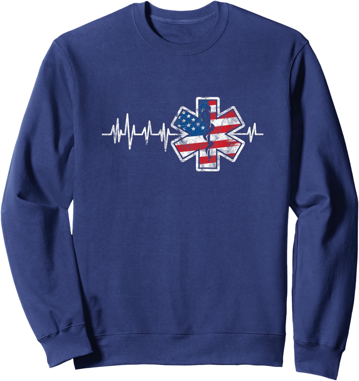 EMS Emergency Medical Service USA Flag Heartbeat 4th of July Sweatshirt - Sweatshirt | Navy