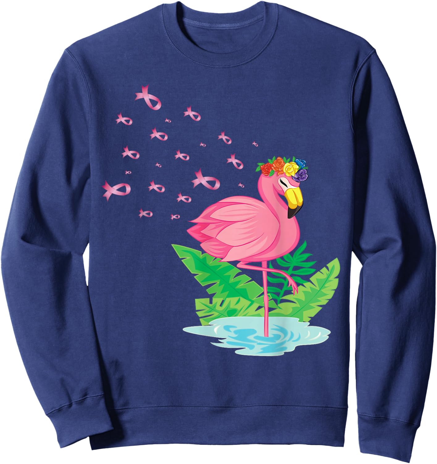 Breast Cancer Pink Flamingo Ribbon Recovery Sweatshirt - Sweatshirt | Navy