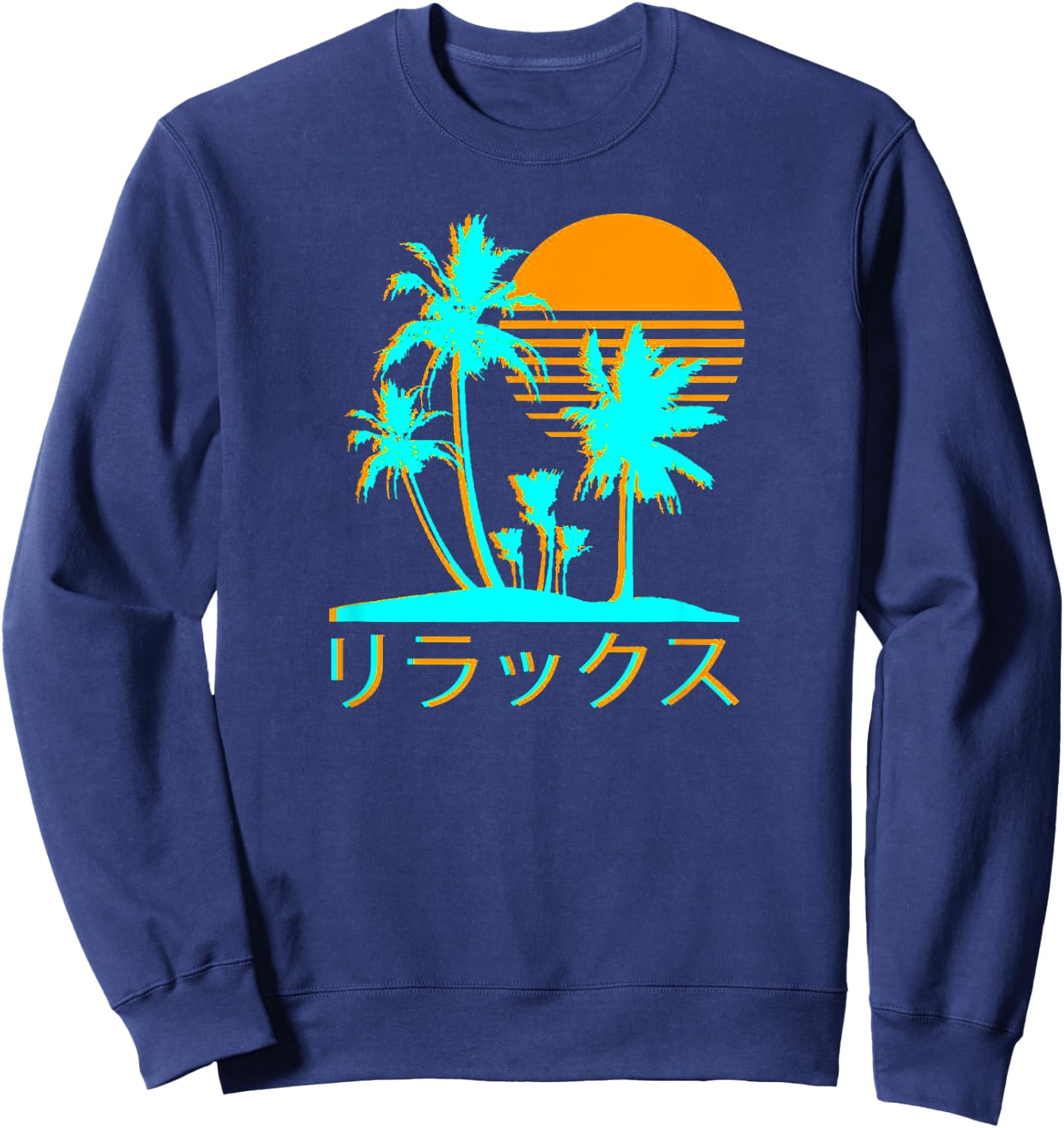 Japanese Relax Vaporwave Harajuku Graphic Design , Black, Small Sweatshirt - Sweatshirt | Navy