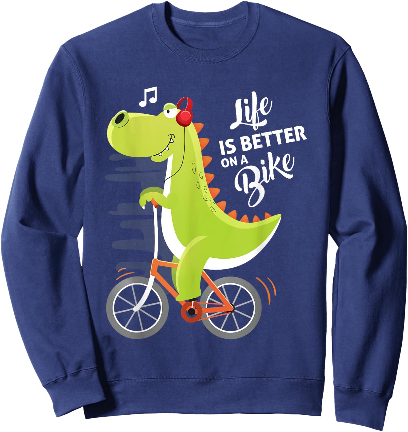 Life is Better On a Bike Cute Dinosaur Bike Cycling Kids Sweatshirt - Sweatshirt | Navy