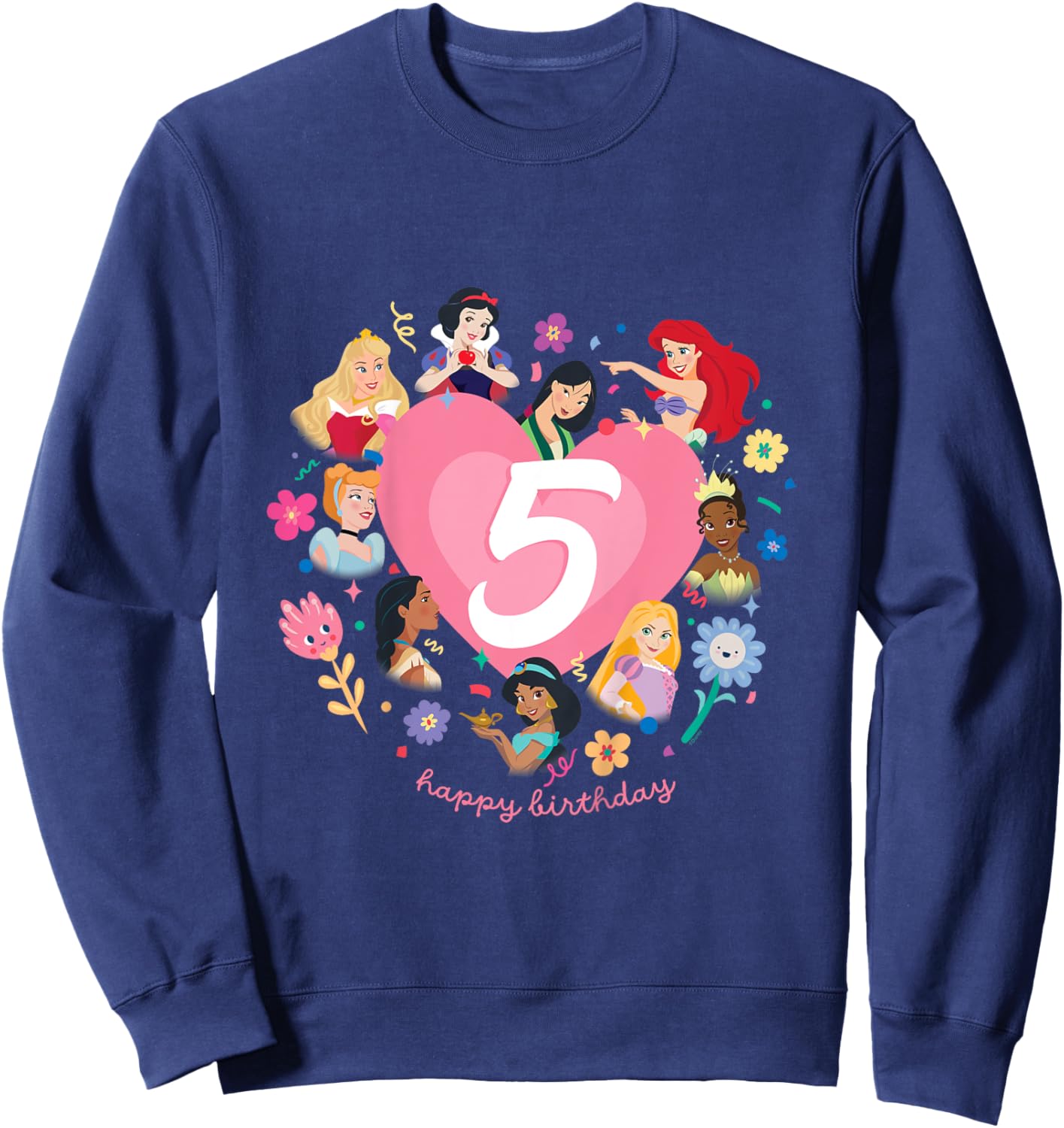Disney Princess Heart 5 Years Old Happy Fifth Birthday Sweatshirt - Sweatshirt | Navy