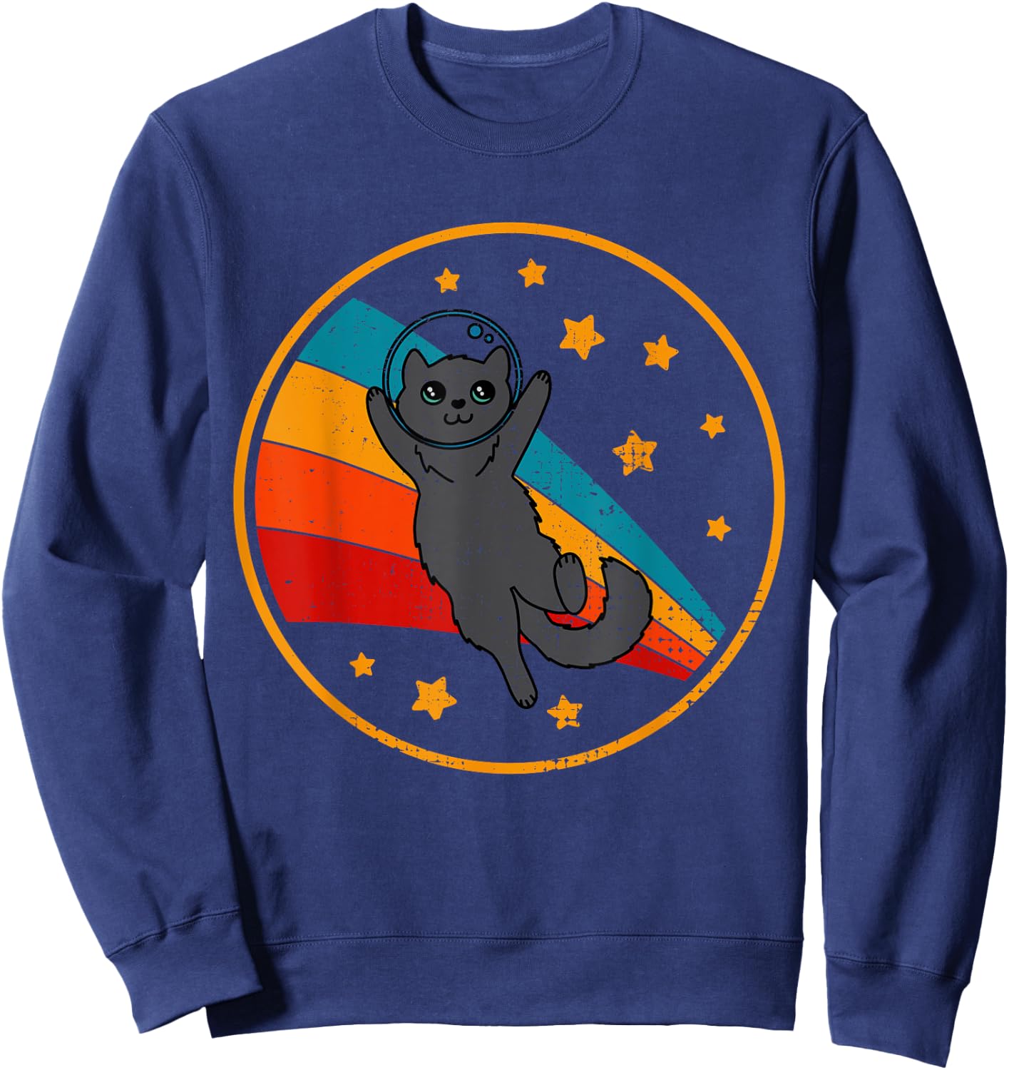 Cute Vintage Nebelung Cat Retro Space Cat Men Women Kids Sweatshirt - Sweatshirt | Navy