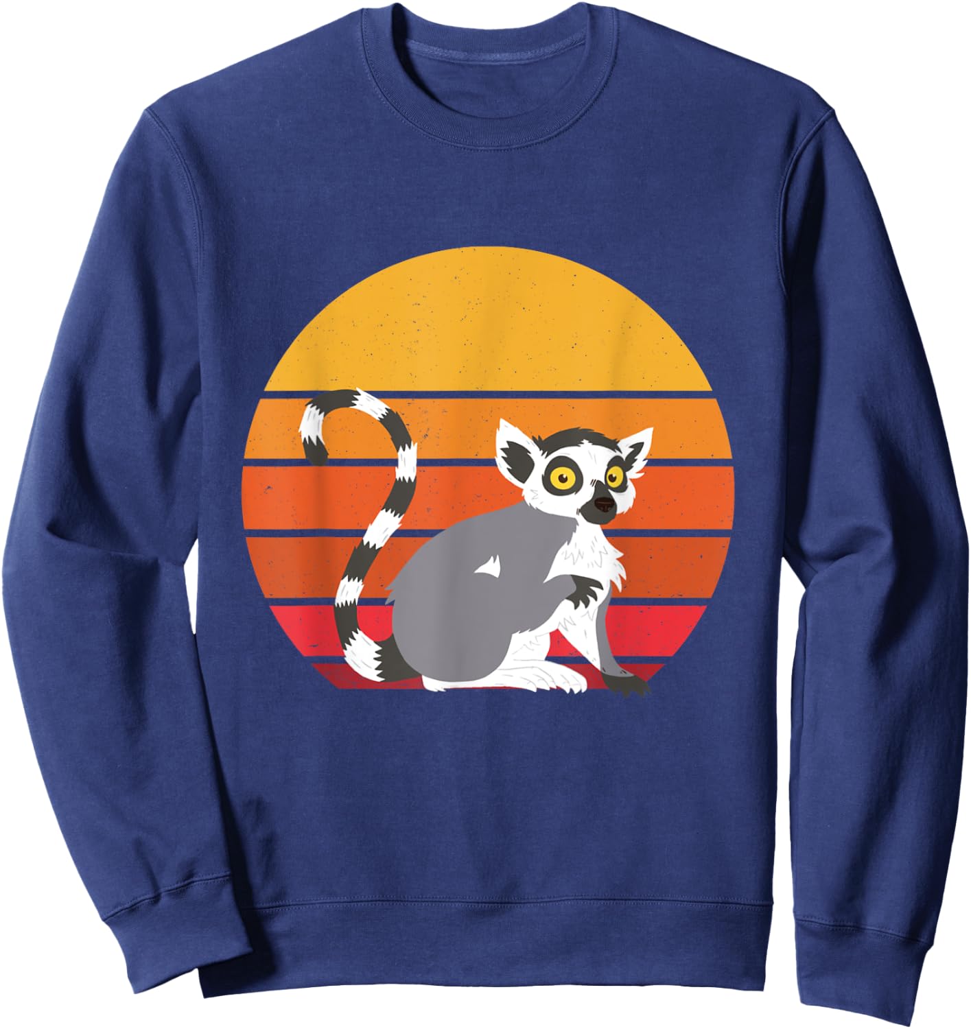 Lemur Sunset Funny Lemur Lover Retro Madagascar Animal Sweatshirt - Sweatshirt | Navy