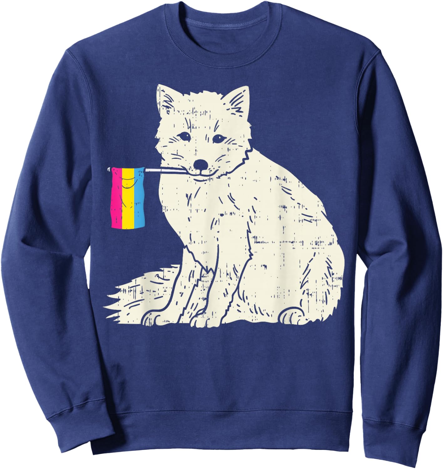 Snow Fox Pansexual Pride Flag Pan LGBT Animal Lover Gift Sweatshirt - Sweatshirt | Navy