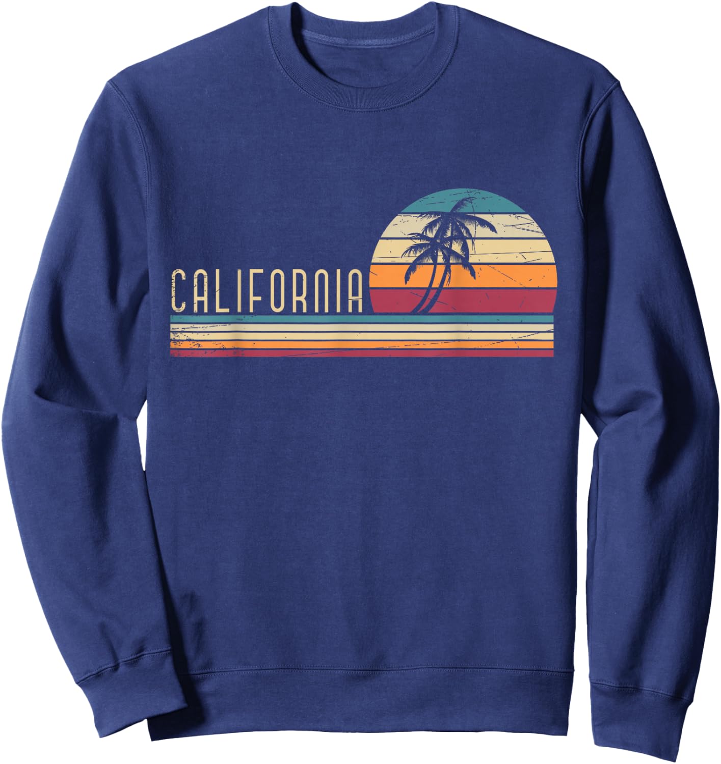 America Tropical Summer Holiday Palm Trees Retro California Sweatshirt - Sweatshirt | Navy