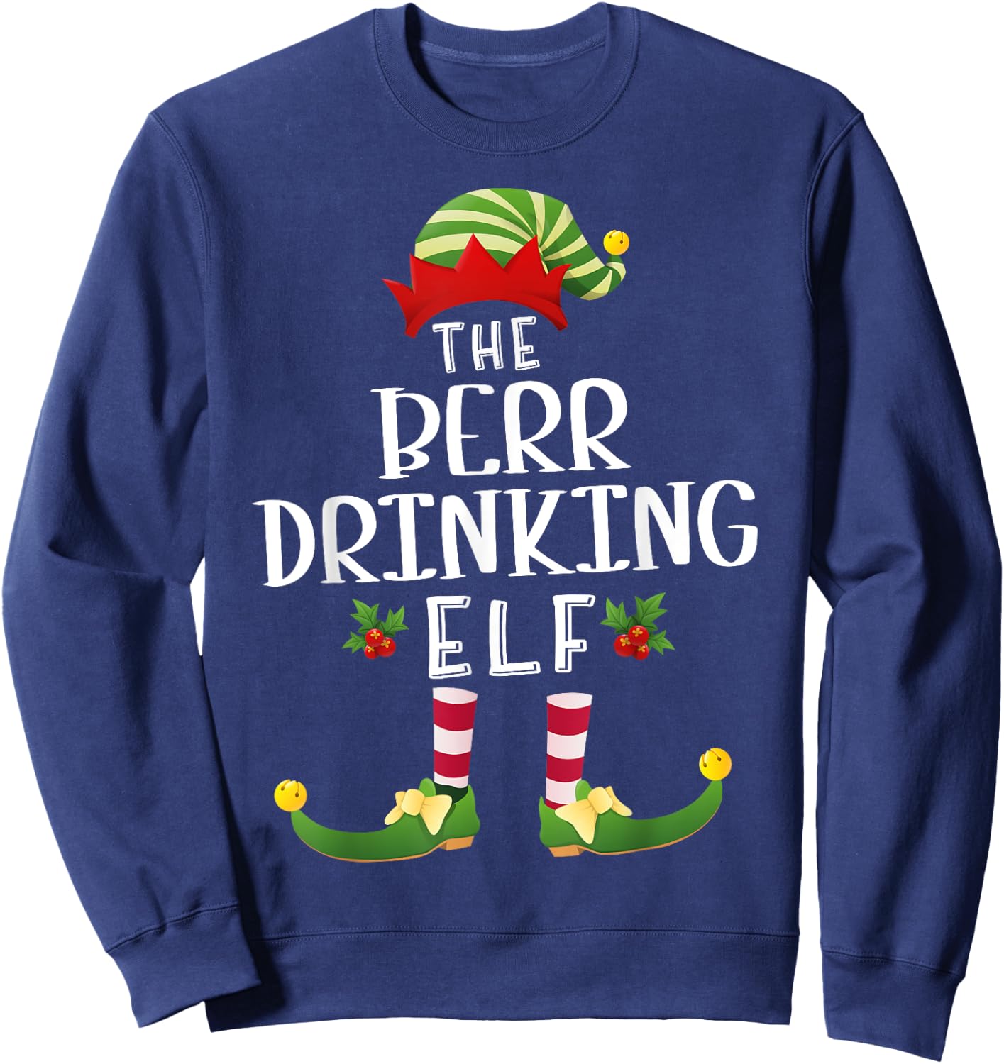 Beer Drinking Christmas Elf Matching Pajama X-Mas Party Sweatshirt - Sweatshirt | Navy