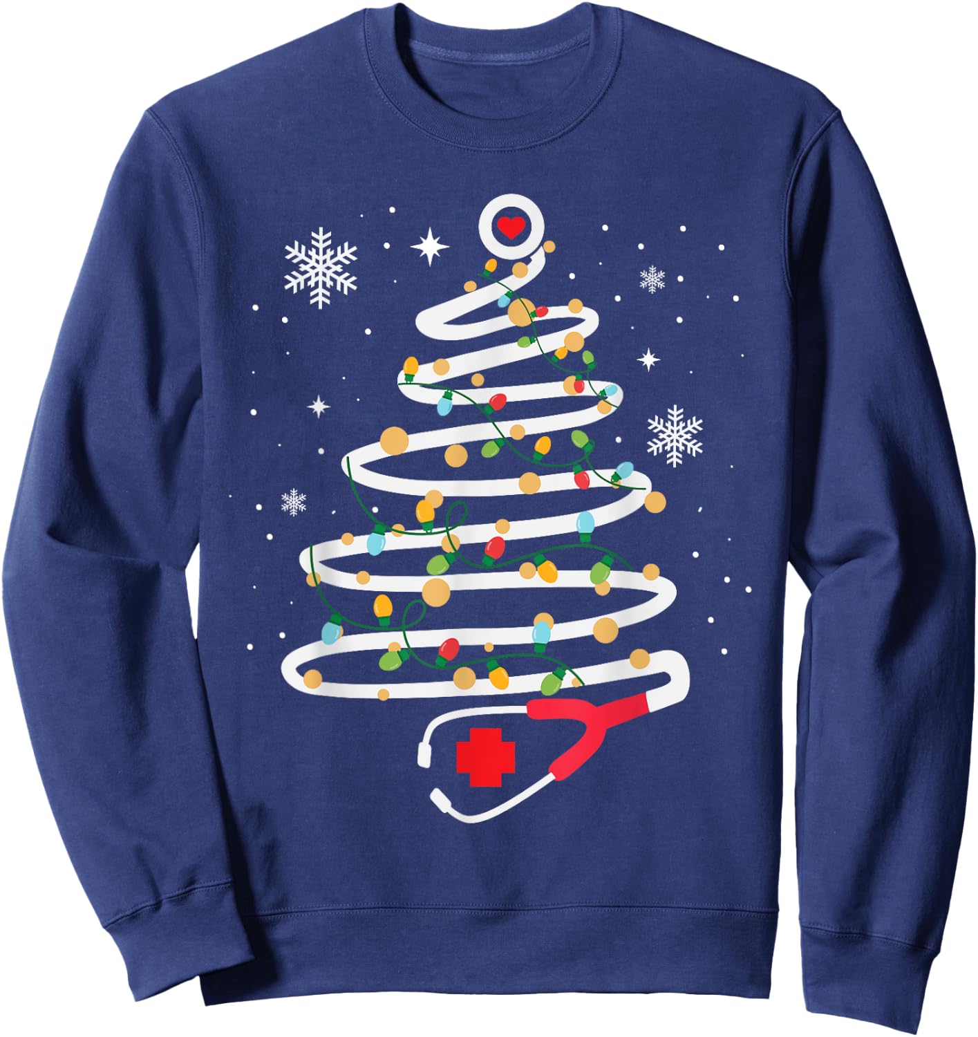 Stethoscope Christmas Tree Cute Healthcare RN Holiday Sweatshirt - Sweatshirt | Navy