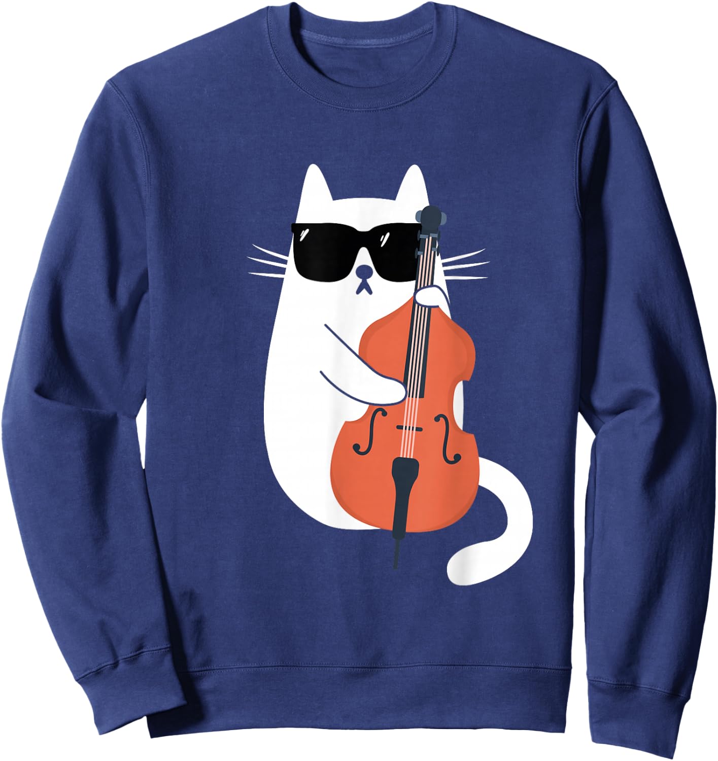 Funny Cat Wearing Sunglasses Playing Double Bass Musician Sweatshirt - Sweatshirt | Navy