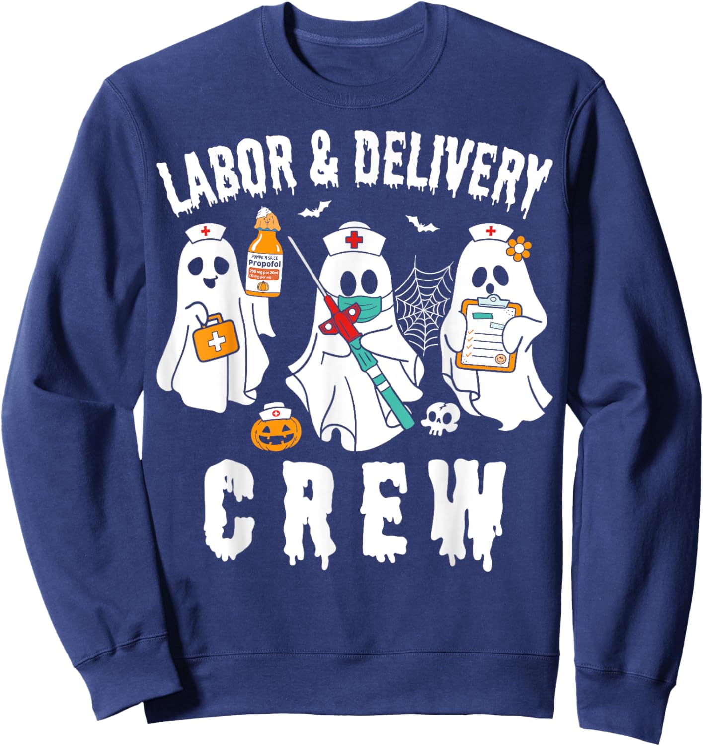 Labor & Delivery Boo Crew Funny Halloween Costume L&d Nurse Sweatshirt - Sweatshirt | Navy