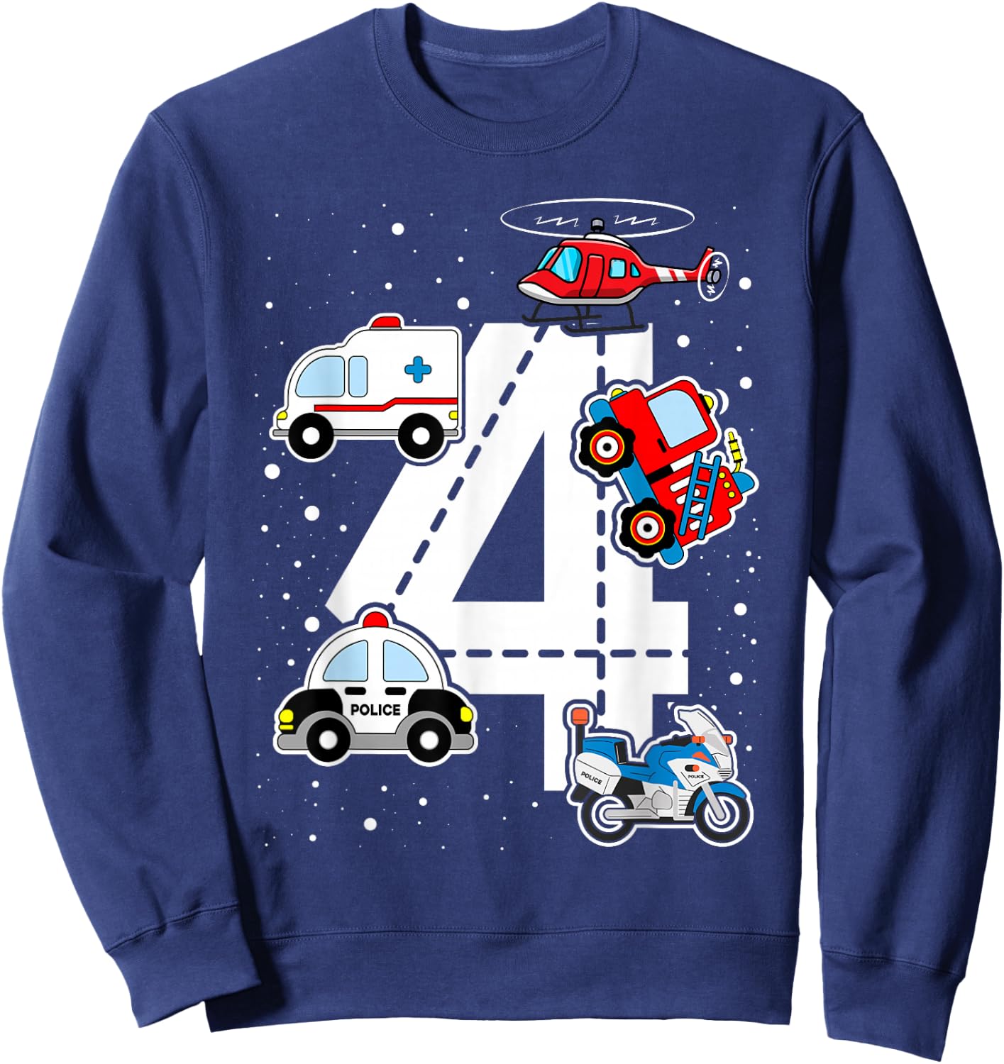 Emergency Vehicles 4th Birthday Fire Truck Police Car Boys Sweatshirt - Sweatshirt | Navy