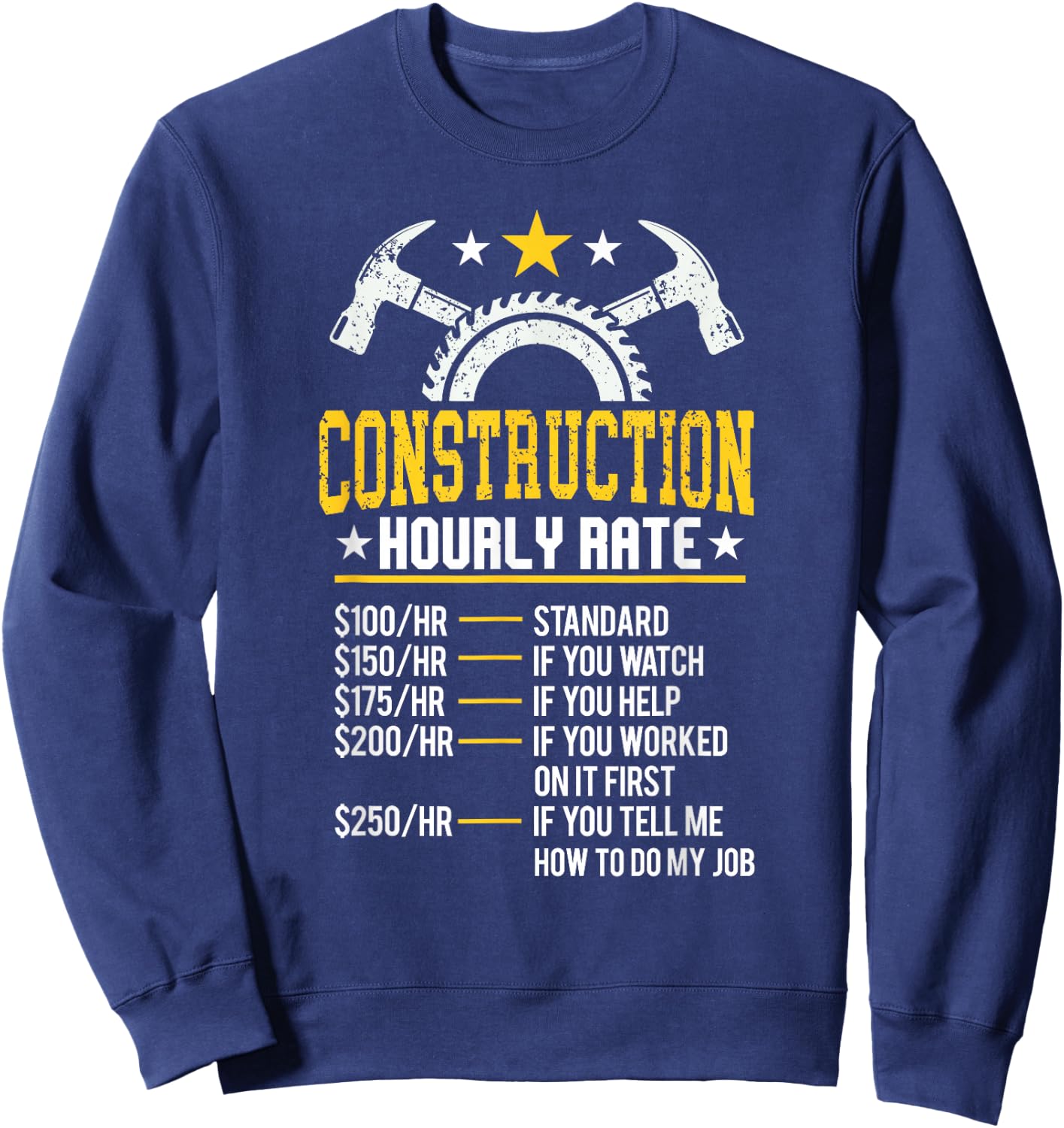 Bau Gift Co. Funny Construction Hourly Rate Contractor - Men's Black Small Classic Fit Short Sleeve Sweatshirt - Sweatshirt | Navy