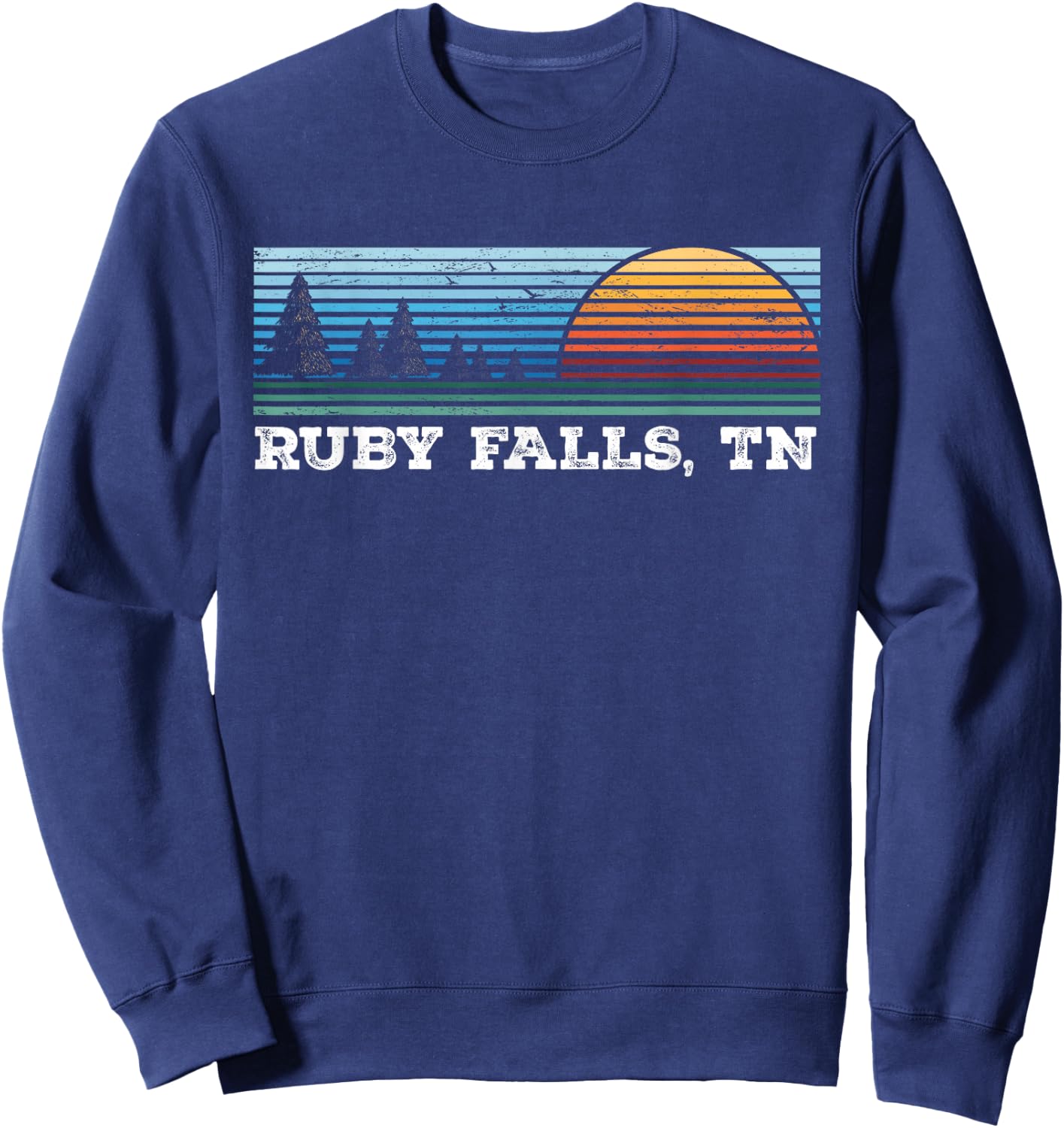 Retro Sunset Stripes Ruby Falls, Tennessee Sweatshirt - Sweatshirt | Navy