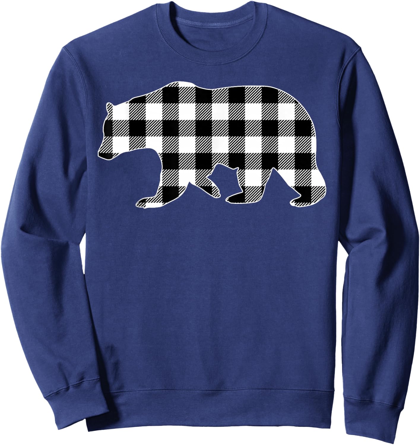 Black and White Buffalo Plaid Bear Christmas Pajama Sweatshirt - Sweatshirt | Navy