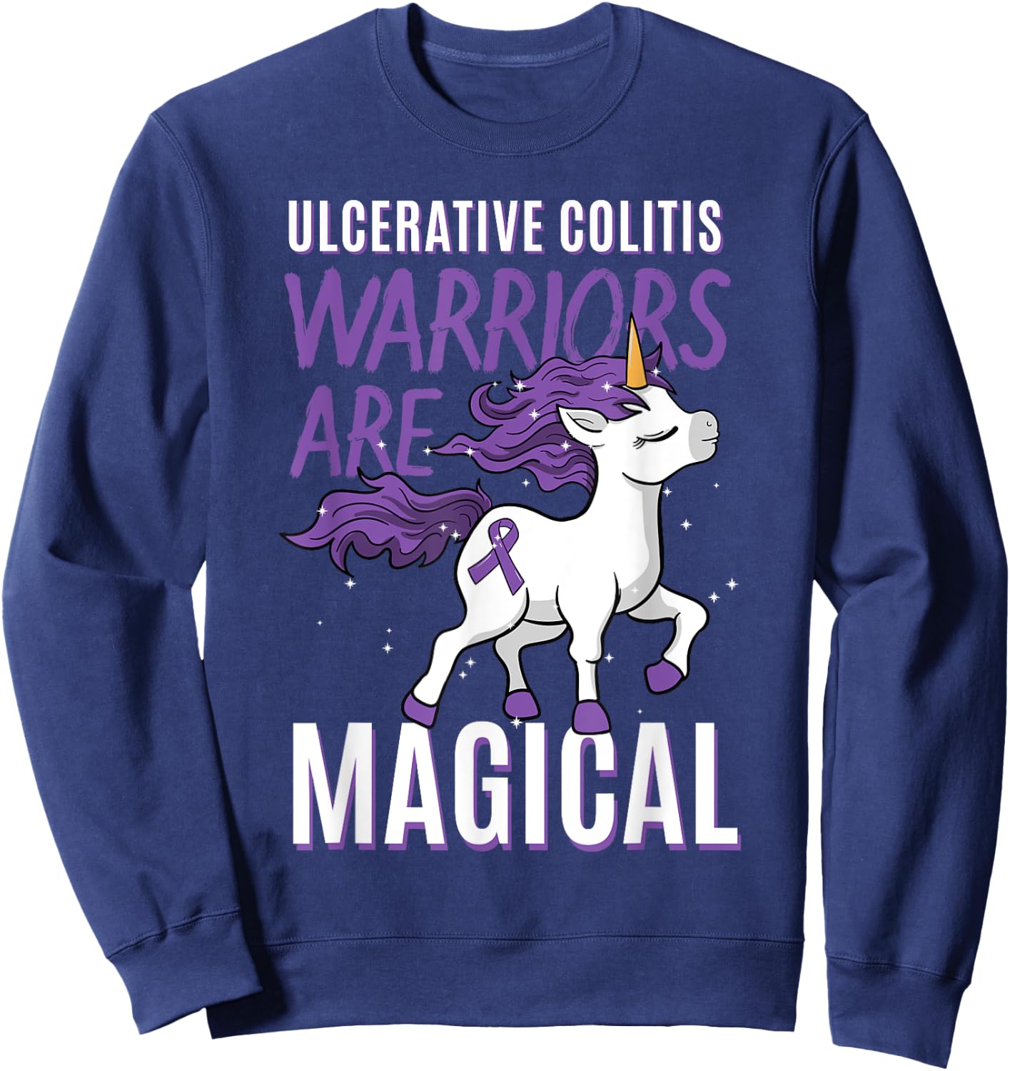 Ulcerative Colitis Awareness IBD Unicorn Purple Ribbon Gift Sweatshirt - Sweatshirt | Navy