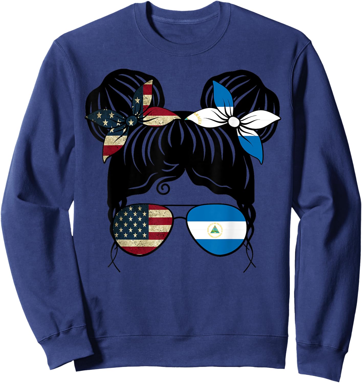 Half American Half Nicaraguan Girl USA Nicaragua Flag Kids Sweatshirt - Sweatshirt | Navy