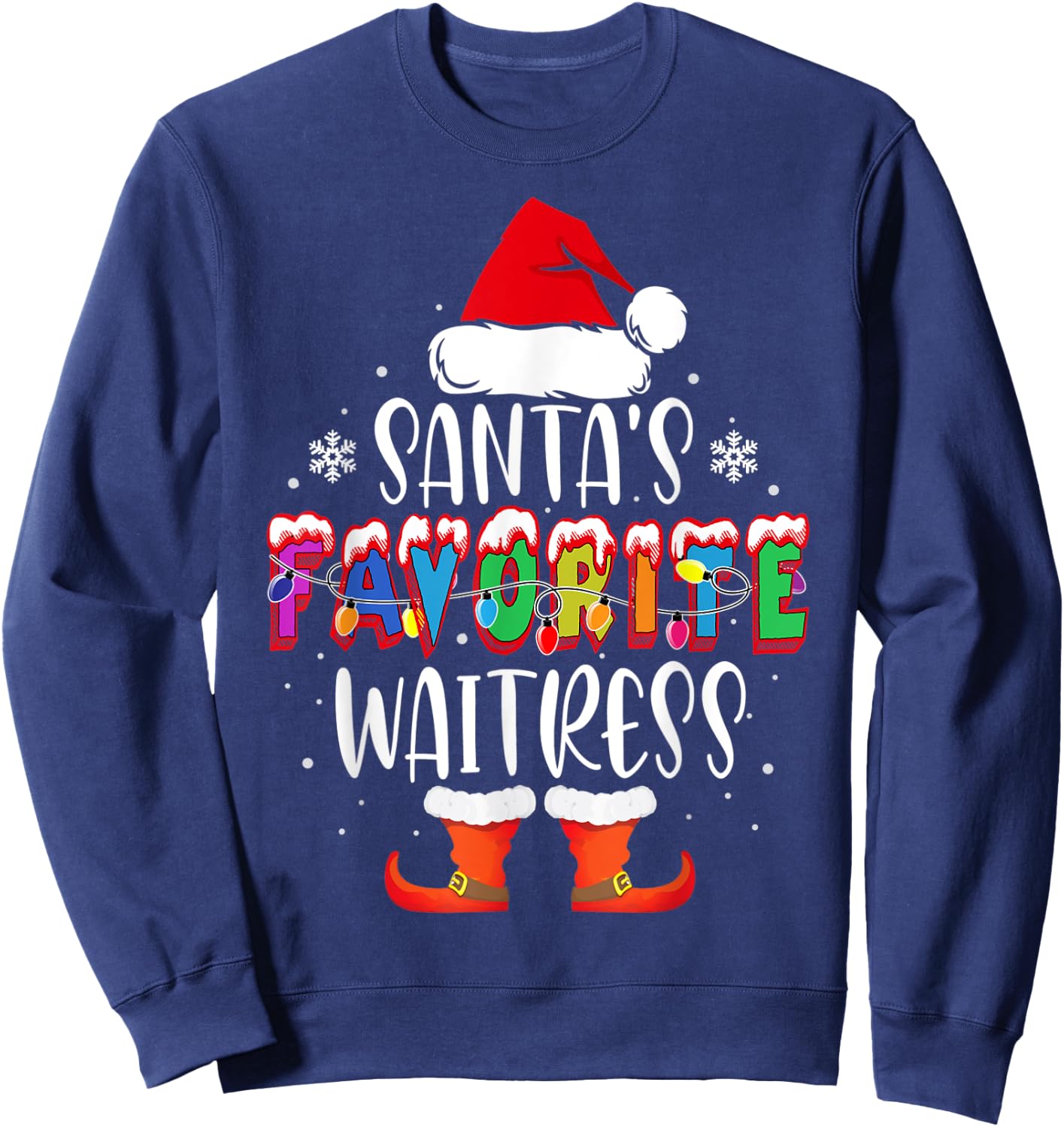 Santa's Favorite Waitress Funny Christmas Santa Gift Sweatshirt - Sweatshirt | Navy