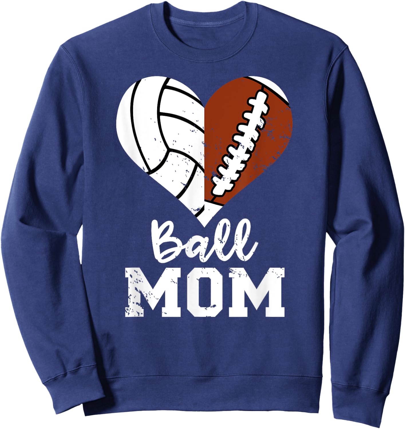 Ball Mom Heart Funny Football Volleyball Mom Sweatshirt - Sweatshirt | Navy