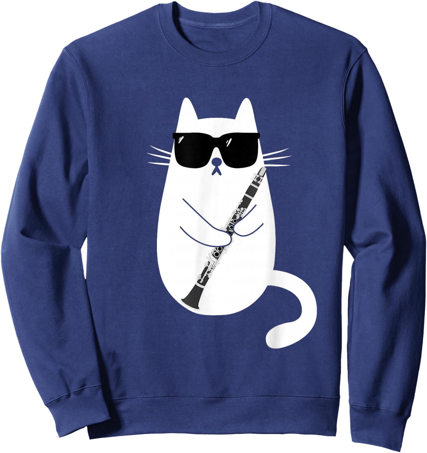 Funny Cat Wearing Sunglasses Playing Clarinet Musician Sweatshirt - Sweatshirt | Navy