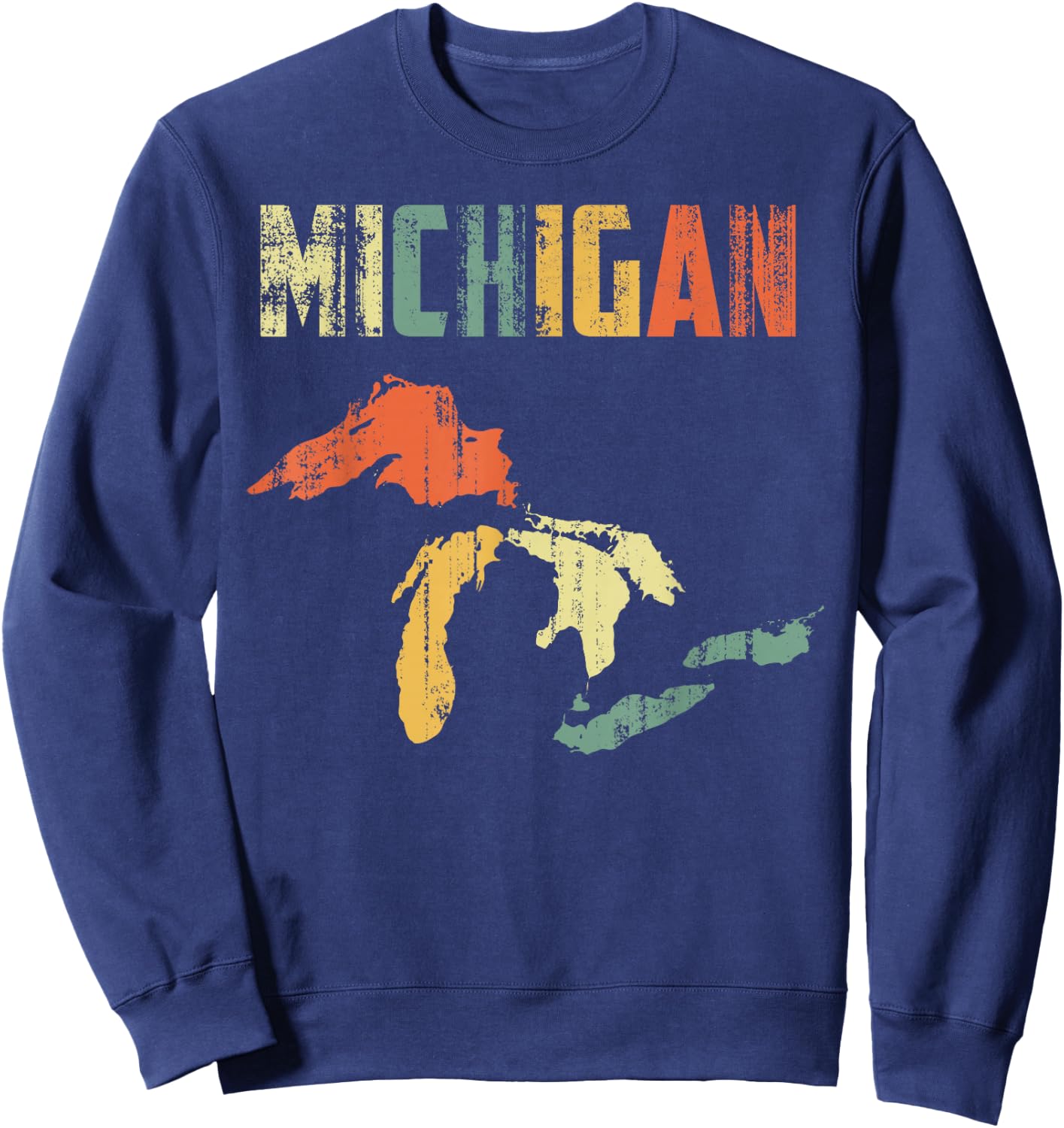 The Great Lakes Largest Water Retro Color Michigan MI Pride Small Sweatshirt - Sweatshirt | Navy